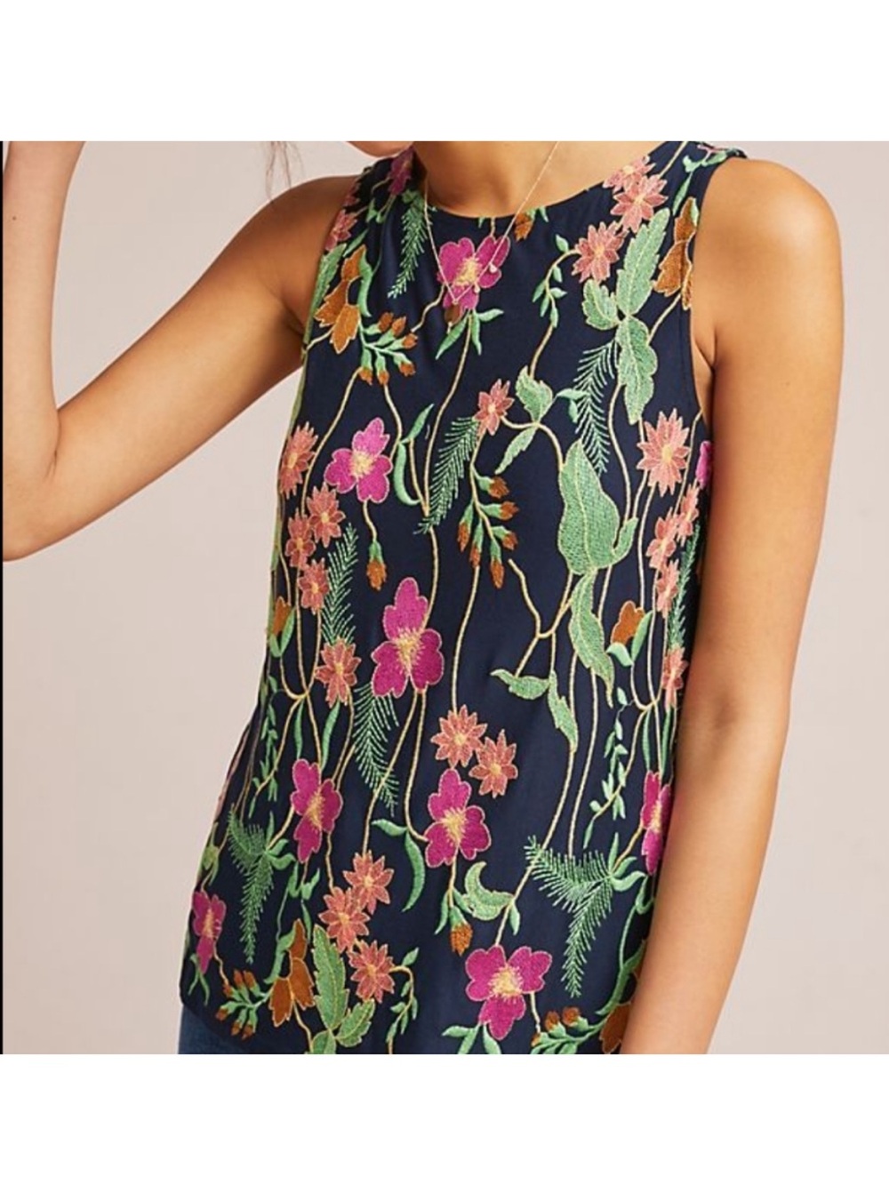 L Meadow Rue Anthropologie Floral Embroidered Tank Top